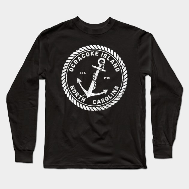 Vintage Anchor and Rope for Traveling to Ocracoke Island, North Carolina Long Sleeve T-Shirt by Contentarama